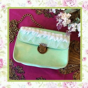 🌸 MINT GREEN CROSS BODY PURSE LONG HANDLES BOHO TOTE CHAIN CASUAL RUFFLE CUTE